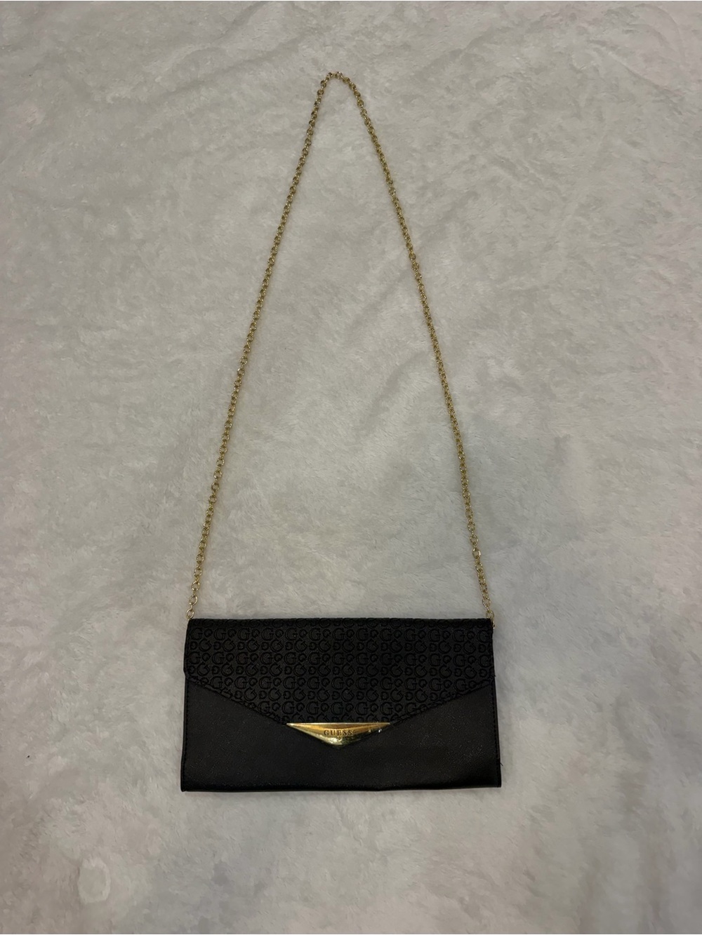Guess Black Crossbody Envelope Bag with Gold Chain